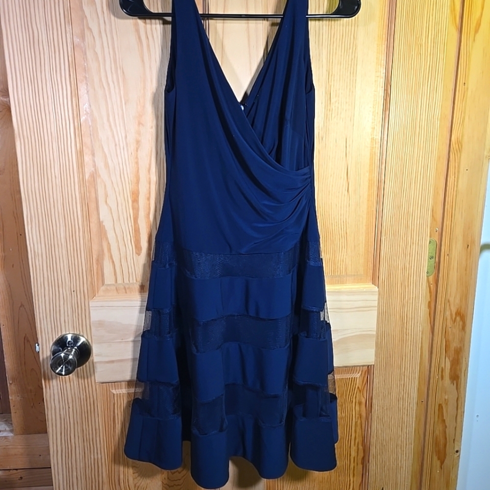 Lauren Ralph Lauren Cocktail Dress Navy Sheer Draped Sleeveless Party Womens 4P